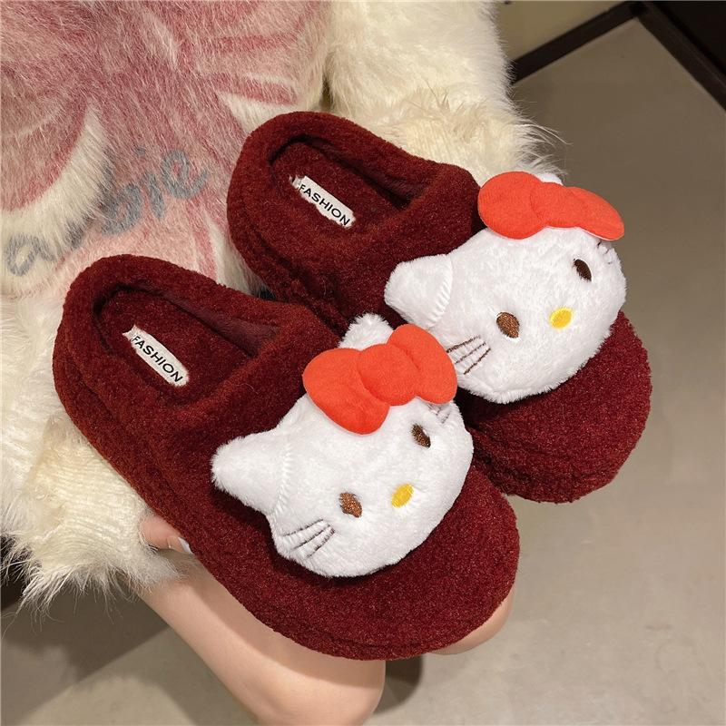 Hello Kitty Warm Cotton Slippers In Autumn and Winter, Home Indoor Student Dormitory Can Be Worn Outside, Non-slip Soft Bottom Fluffy Cotton Mop