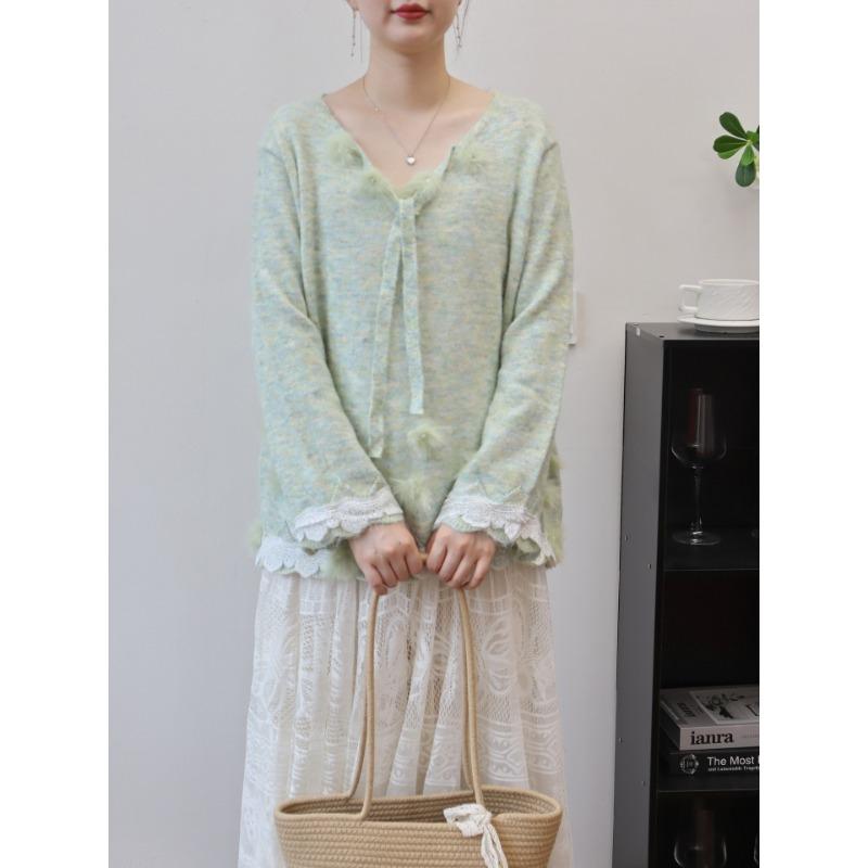 Autumn and Winter New Bead Design Knitted Sweater Top Loose Soft Waxy Gentle Wind Sweater Pullover Woman