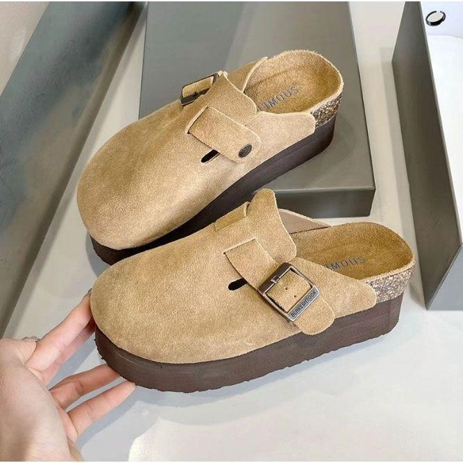 Spice Girl Muffin Looks Tall, Small Man Thick-soled Bag Head Slippers Shoes Round Head Cork Boken Light Mouth Style