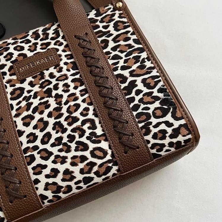 Leopard print woven portable small square bag women's messenger bag