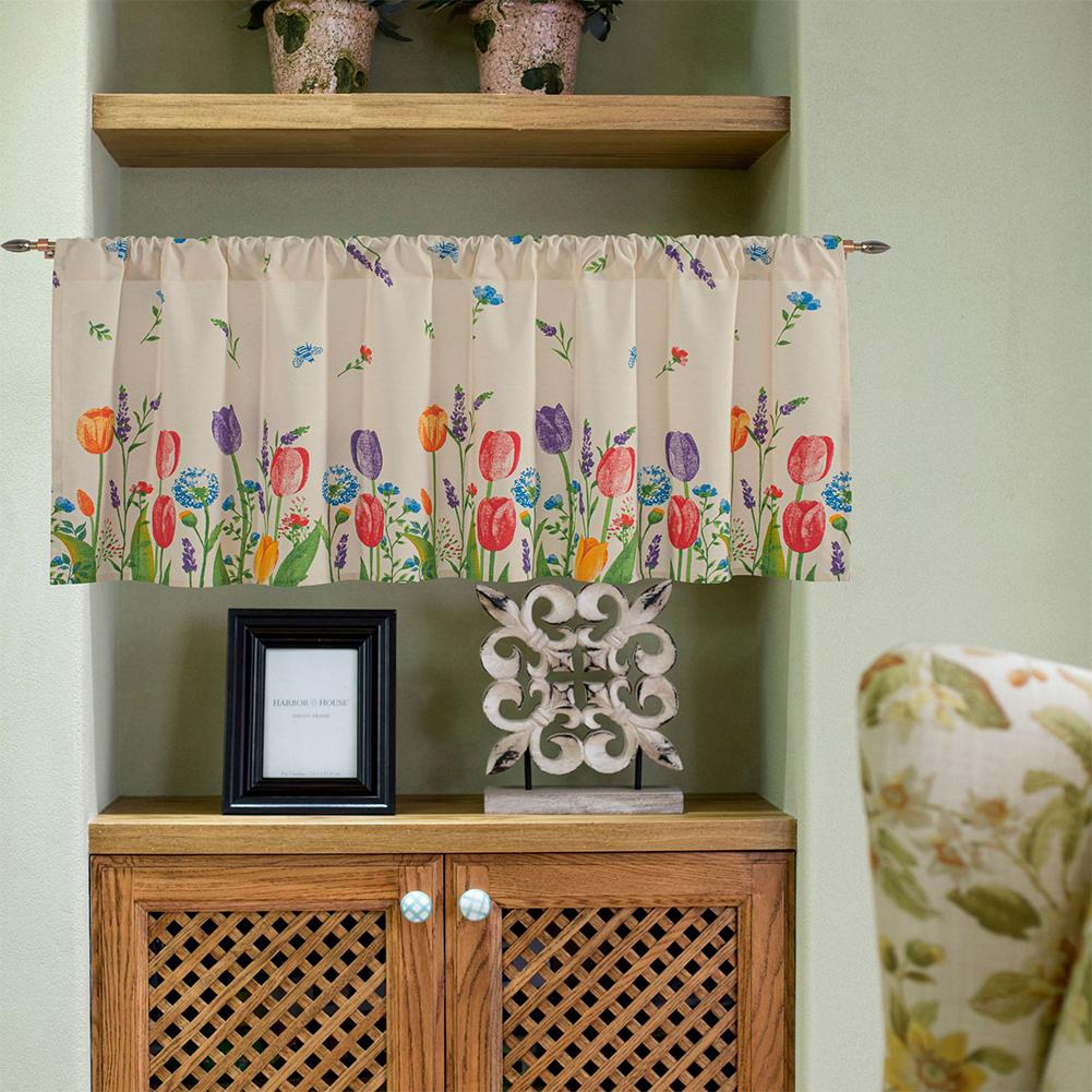 2024 Tulip Printed Short Curtains 3 Sizes Dustproof Skin-friendly Cotton Linen Curtain Wine Closet Curtain