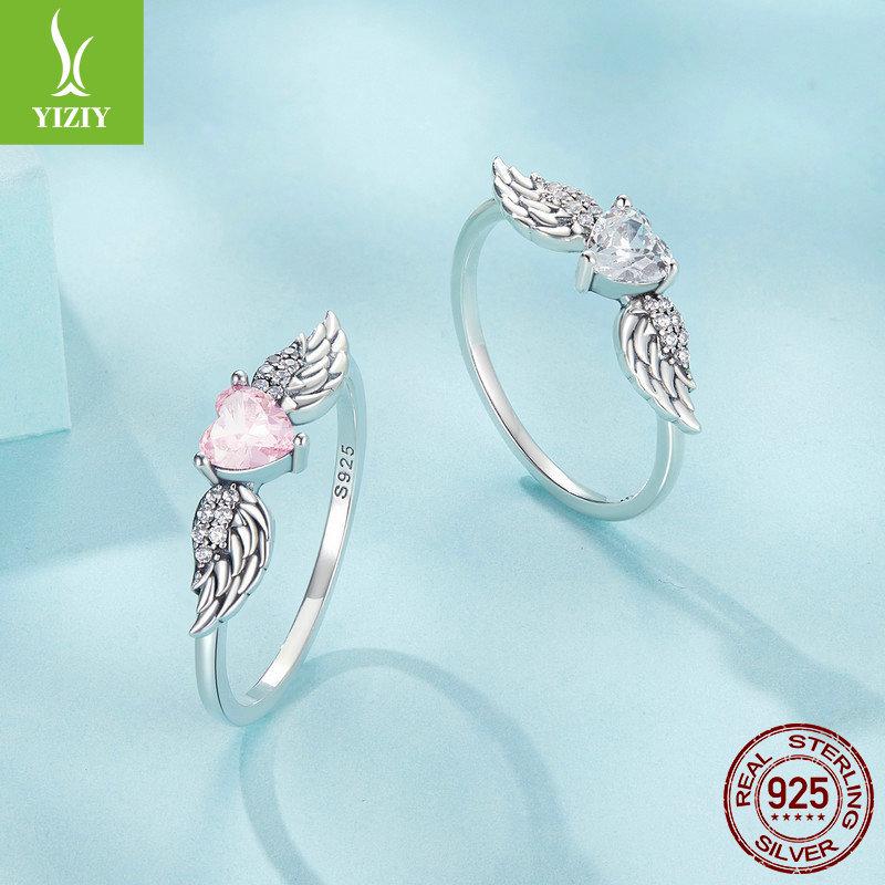 Yin Ziyun Pink Zircon Love Wings Ring & Bracelet, 925 Silver Dreamy Design, SCR874