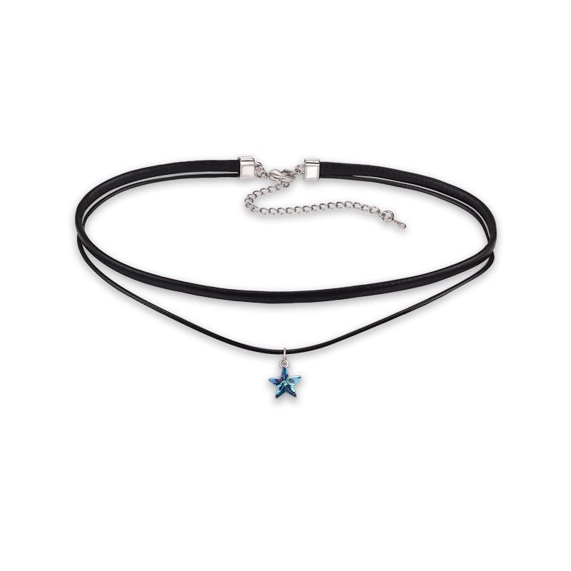 Trendy Pu Layered Choker Necklace For Women With Eye-catching Dual Heart And Star Pendants