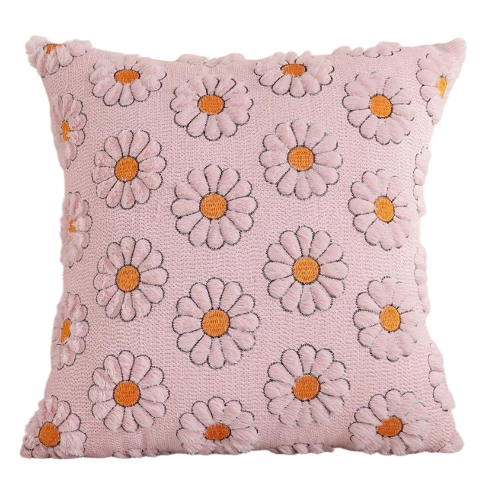 

45x45CM Quilted Floral Embroidered Pillow Cover Decorative Cushion Case Without Insert for Home Sofa Bedroom Living Room One Size рожевий