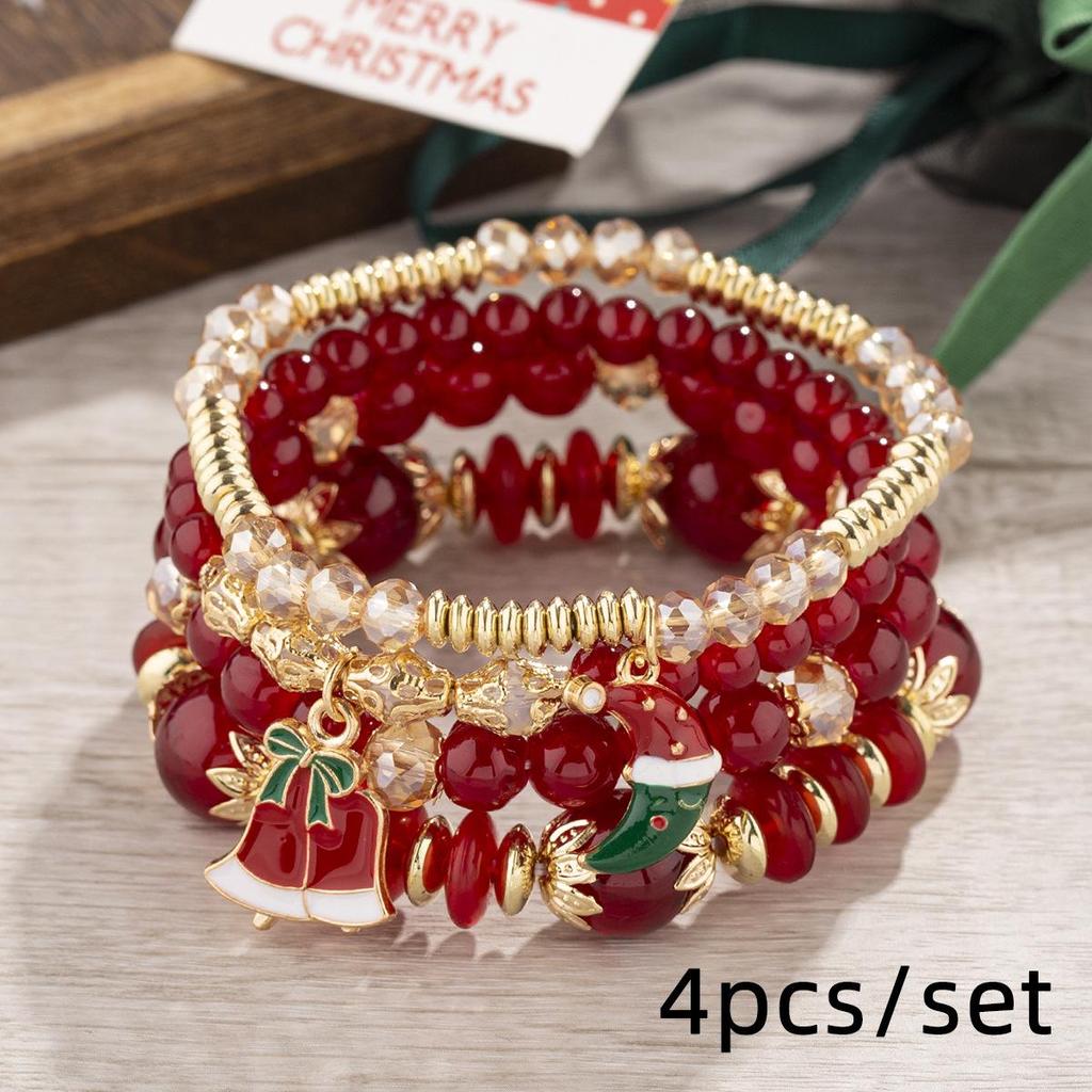 Pulseira Boêmia de Natal Multicamadas com Contas de Cristal para Mulheres