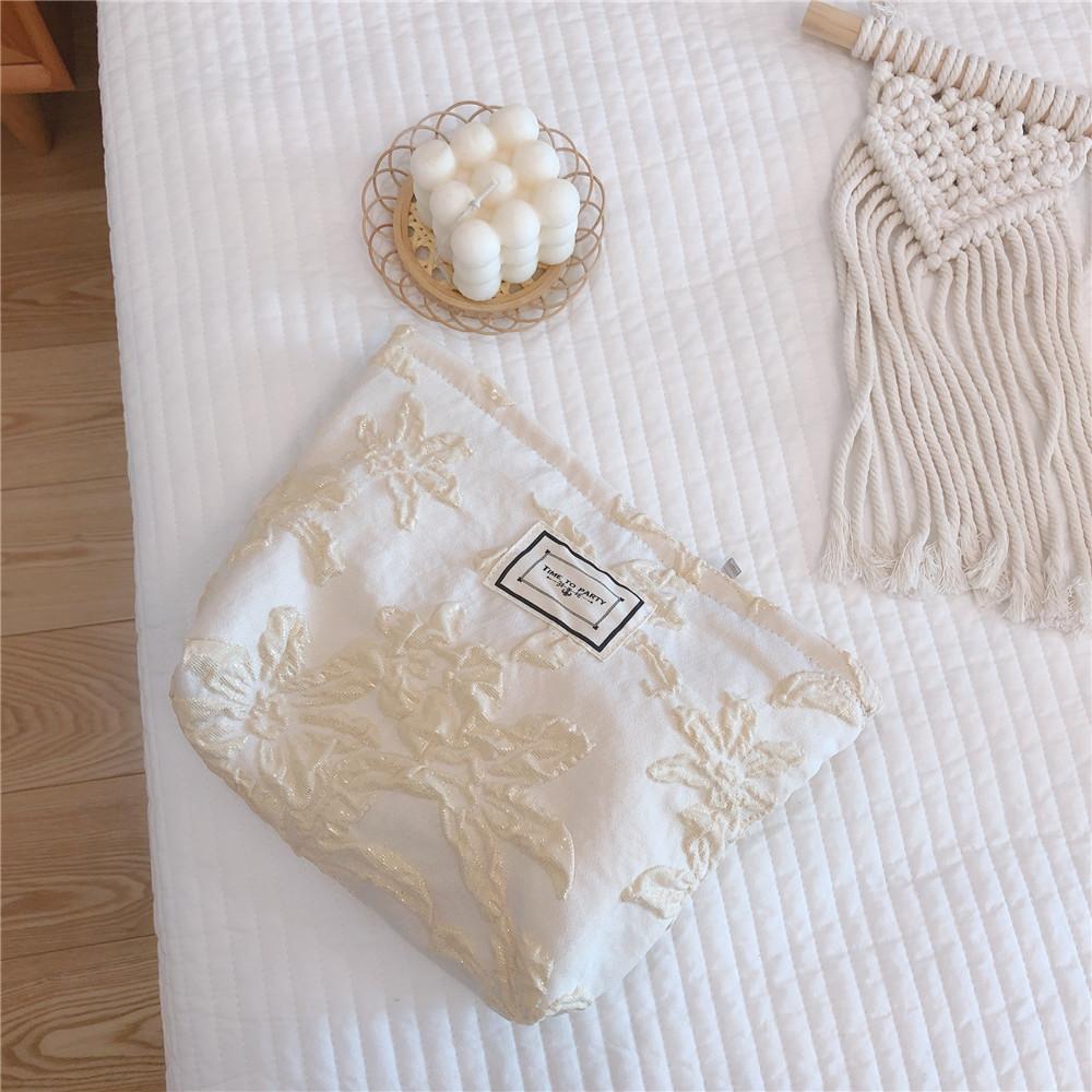 76 Canvas Makeup Cosmetic Bag Travel Organizer Embossing Flower Pattern Toiletry Travel Bag