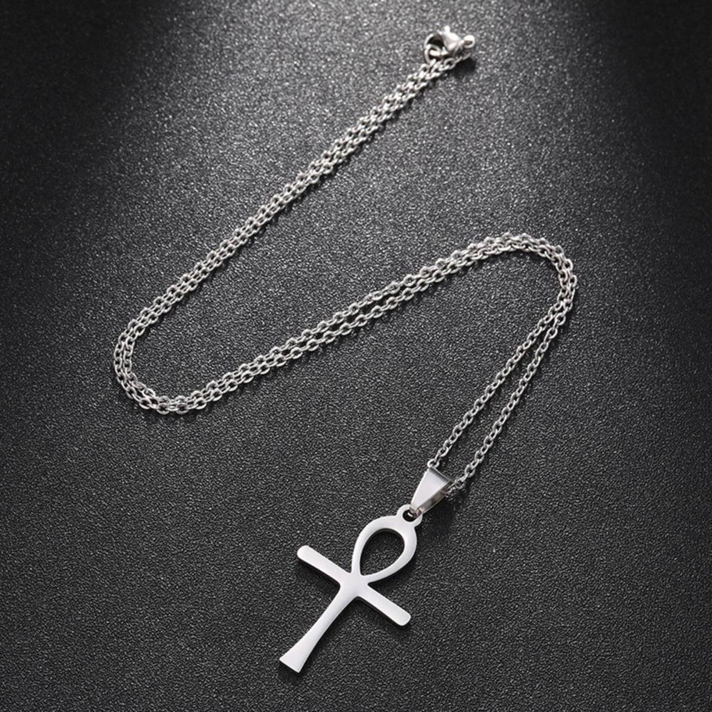 Egyptian Ankh Cross Pendant Necklace for Women Men Stainless Steel Jewelry Gift