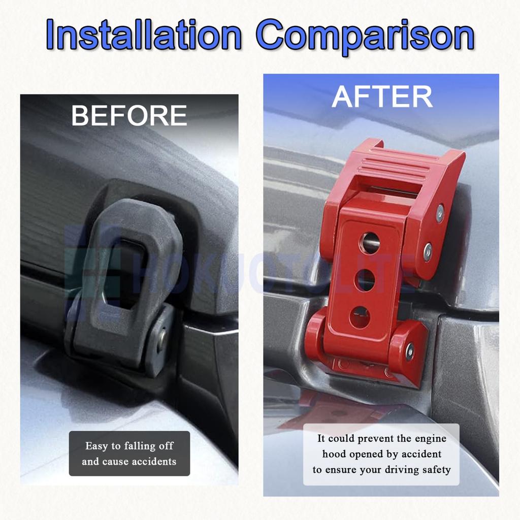 Car Accessories Aluminum Engine Hood Latch Catch Lock Kit For Jeep Wrangler JK JKU JL JLU Gladiator JT 2007-2023 Black/Red