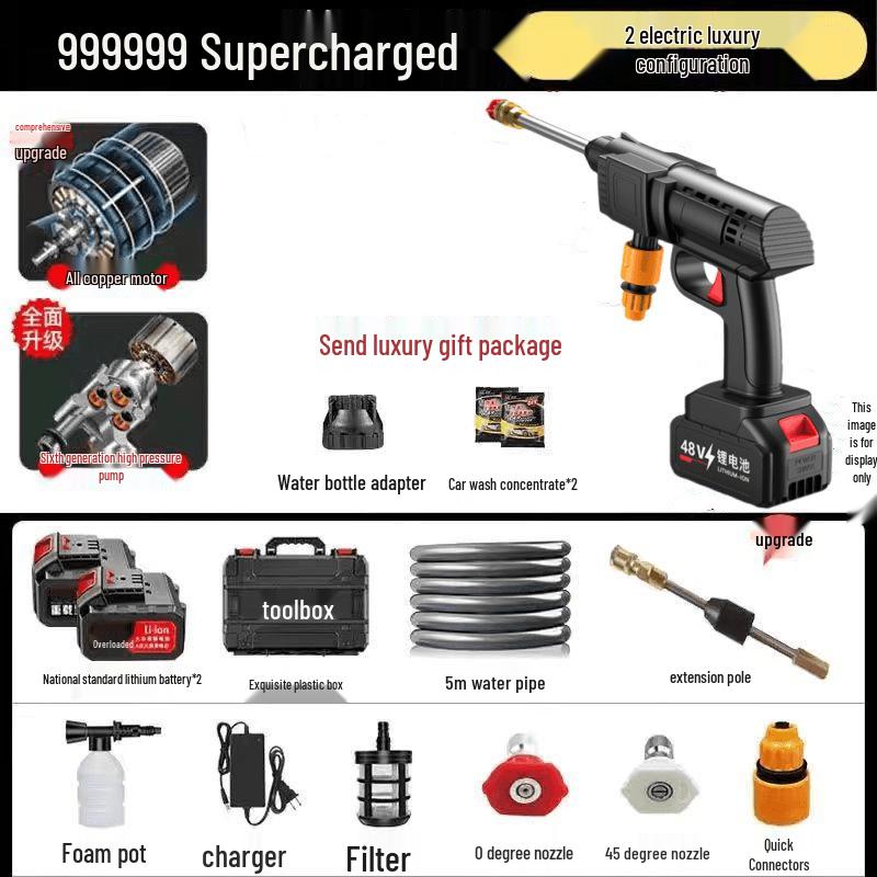 

Портативная аккумуляторная мойка высокого давления для автомобиля: Многофункциональный водяной пистолет на литиевой батарее для бытового использования