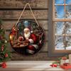 Winter Santa Wall Art Christmas Wooden Round Hanging Sign, Claus Highland Cow Theme Holiday Party Accents Door Decor, Farmhouse Welcome Ornament