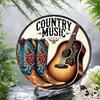 Pc xin Rundes Aluminiumschild Country Musik Cowboystiefel Gitarre Kunst Bar Café Wanddekor