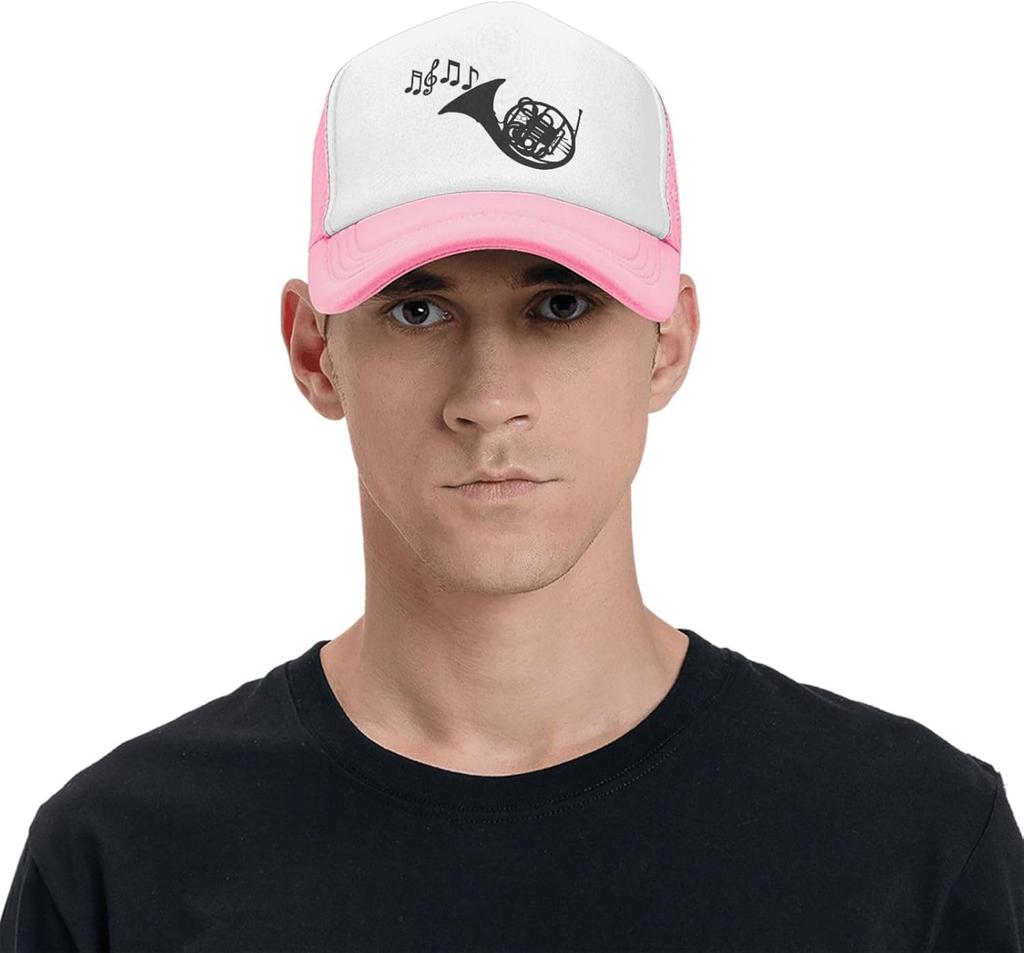 French Horn Music Notes Trucker Hat Adjustable Mesh Back Sun Protection Outdoor Cap
