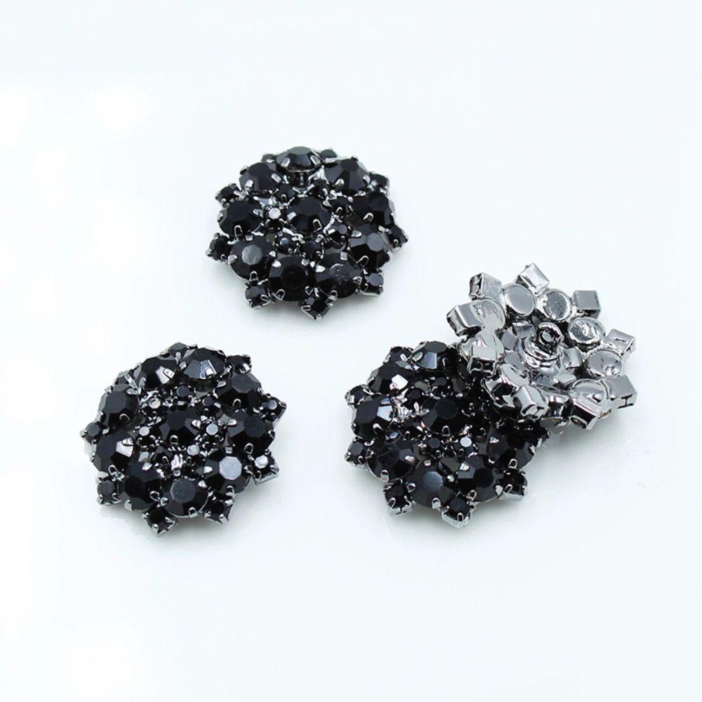 5 Stück Blume Kralle Strassknopf Glitzer Kristall Schwarze Glasperlen Dekorative Ziersteine 22mm Druckknopf