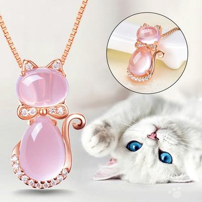 BLUELANS NECKLACE Wonderful Cat Pendant Long Chain Rhinestone Party Elegant Opal Necklace Jewelry Women Present