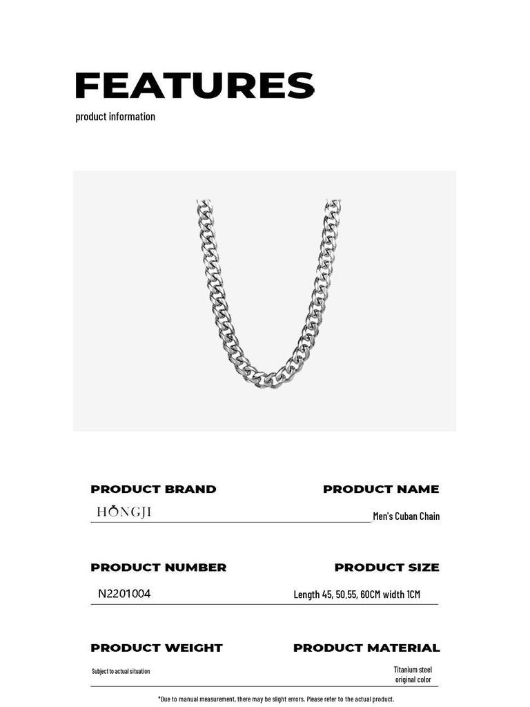 Men's Trendy Cuban Chain Necklace - Titanium Steel, Non-fading, Thick Iron Chain, Hip Hop Style, European/American Fashion.