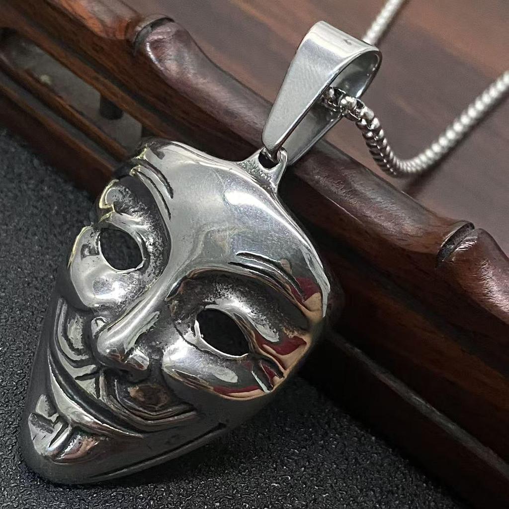 Personalized Korean Stainless Steel Retro Mask Pendant Necklace - Street Trend Hip Hop Choker