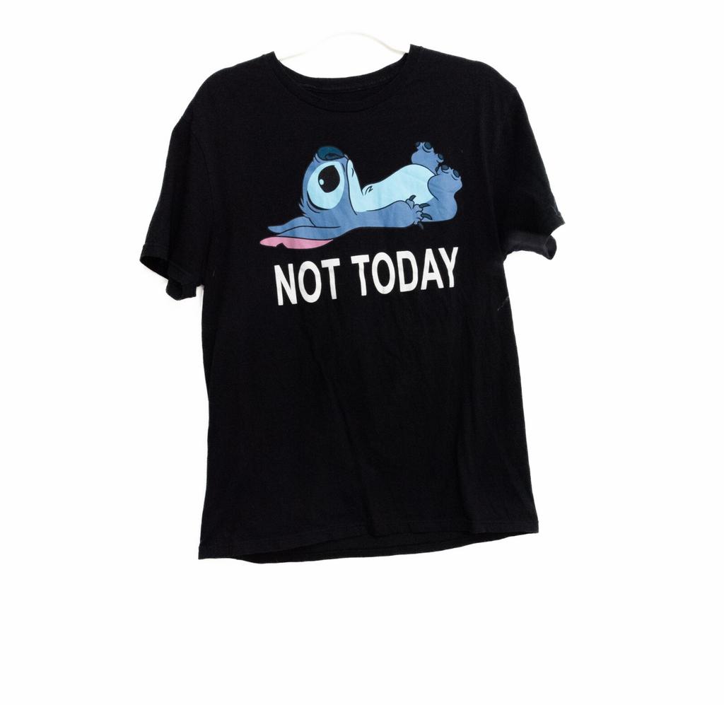 Disney Stitch Mens Black Cotton T-Shirt Not Today Round Neck Short Sleeve M