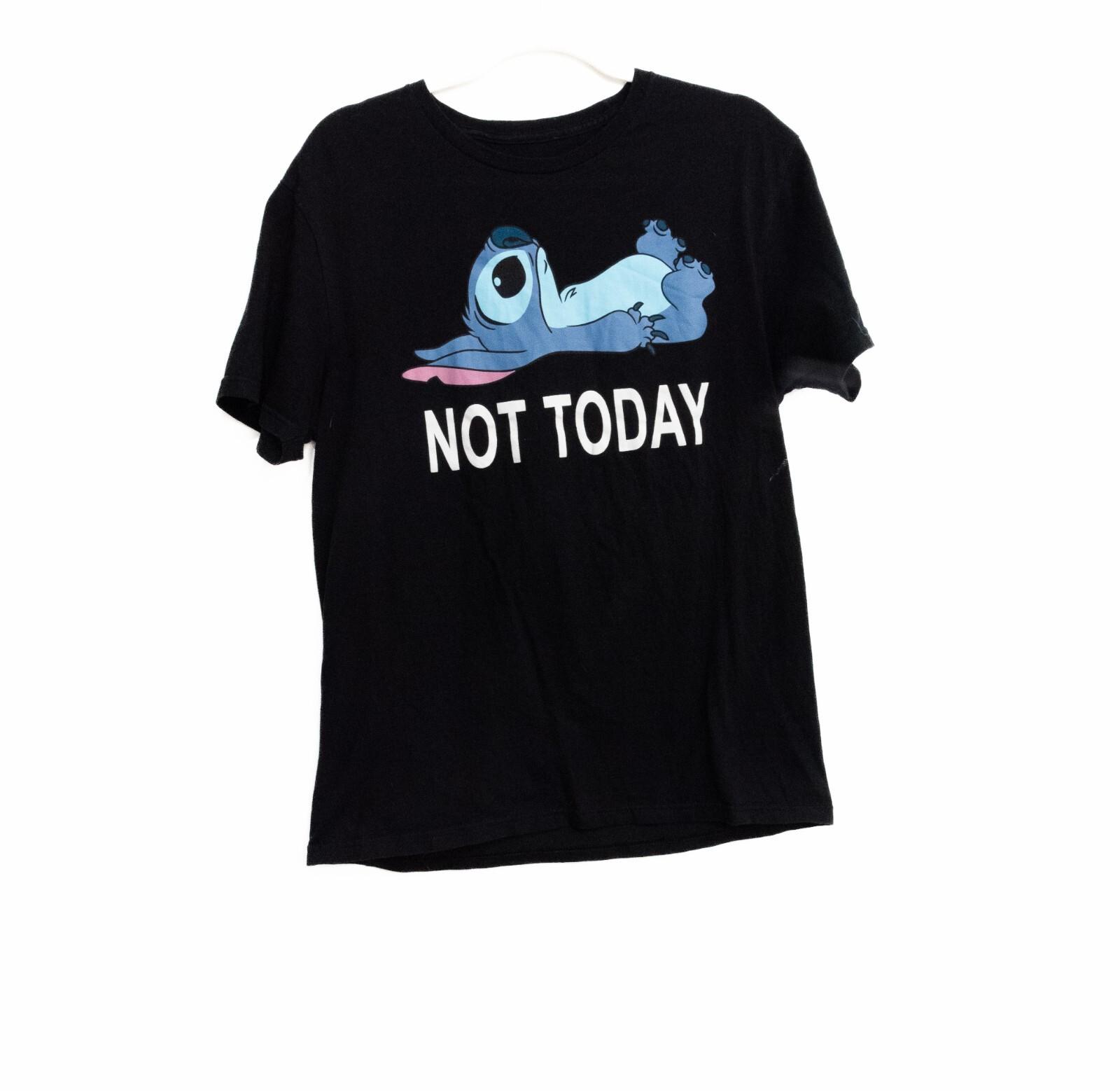 Disney Stitch Mens Black Cotton T-Shirt Not Today Round Neck Short Sleeve M XL