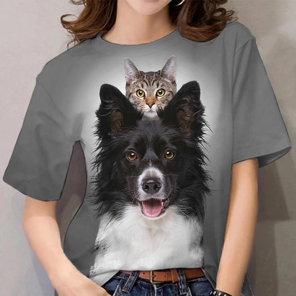 Summer Round Neck 3D Dog Printed Top Fashionable Casual Short Sleeved Women's T-shirts
