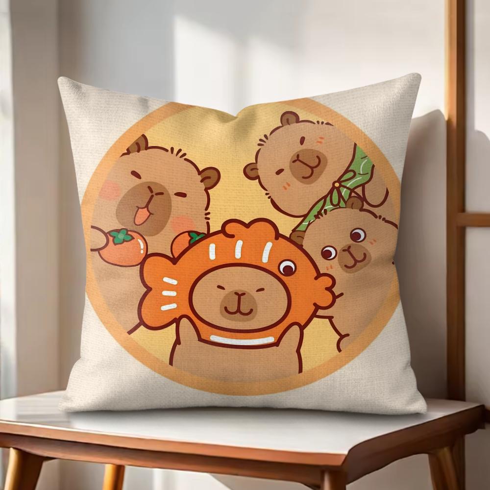 Cute Cartoon Capybara Cushion Cover Natural Linen Organic Fabric DoubleSided Printing Couch Pillow Covers Home Decor