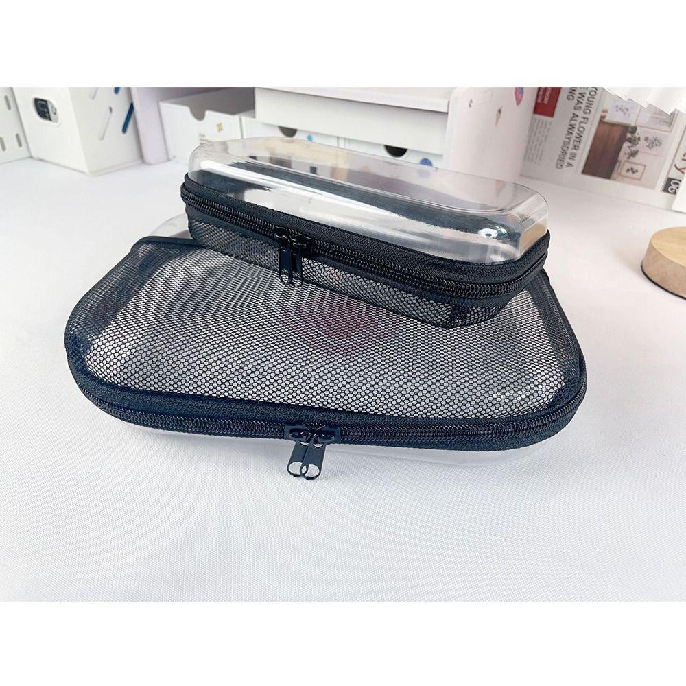 Front Mesh Pocket Toiletries Packaging Bag Transparent Zippered Hard Pouch Small Items