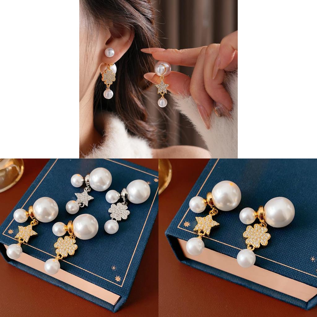 Star Shape Silver Plated Zircon Pearl Earrings For Women Fashion Jewelry