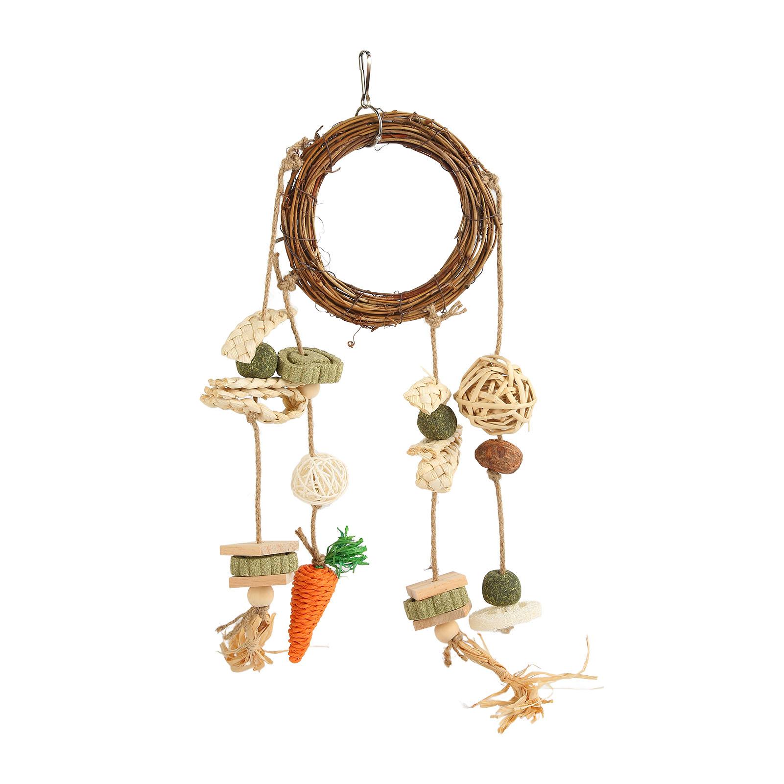 

Rabbits Cage Hanging Chew Toys Safe Teeth Grinding Healthy Bunny Chew Ring with Chew Treats for Hamster Parrot