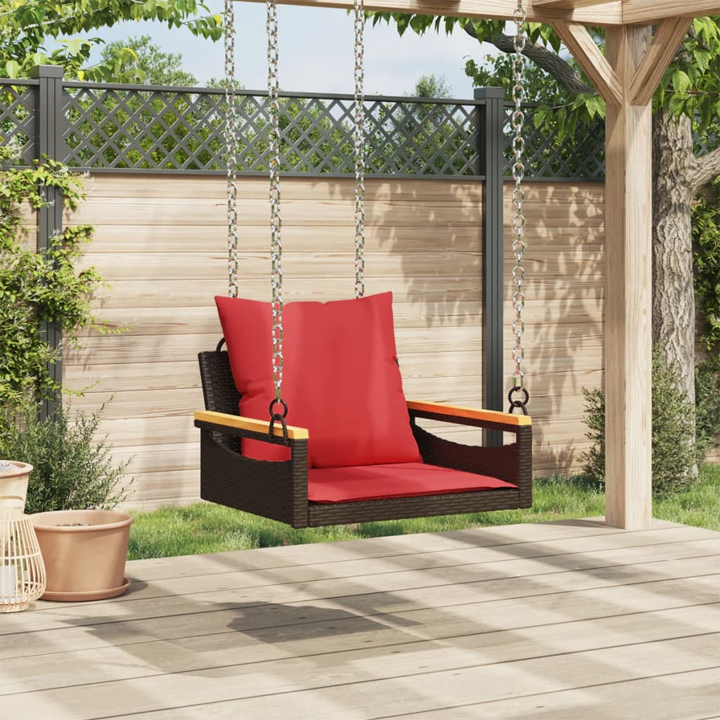 Brown Hanging Swing Chair with Cushions 63 x 62 x 40 cm Poly Rattan