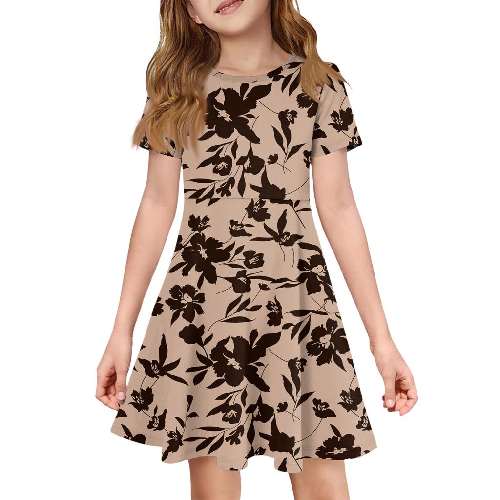 Girl Summer Dress Color & Print Short Sleeve Dress With Pocket Casual Dress Shorts Sleeve Party Dress Easter Day