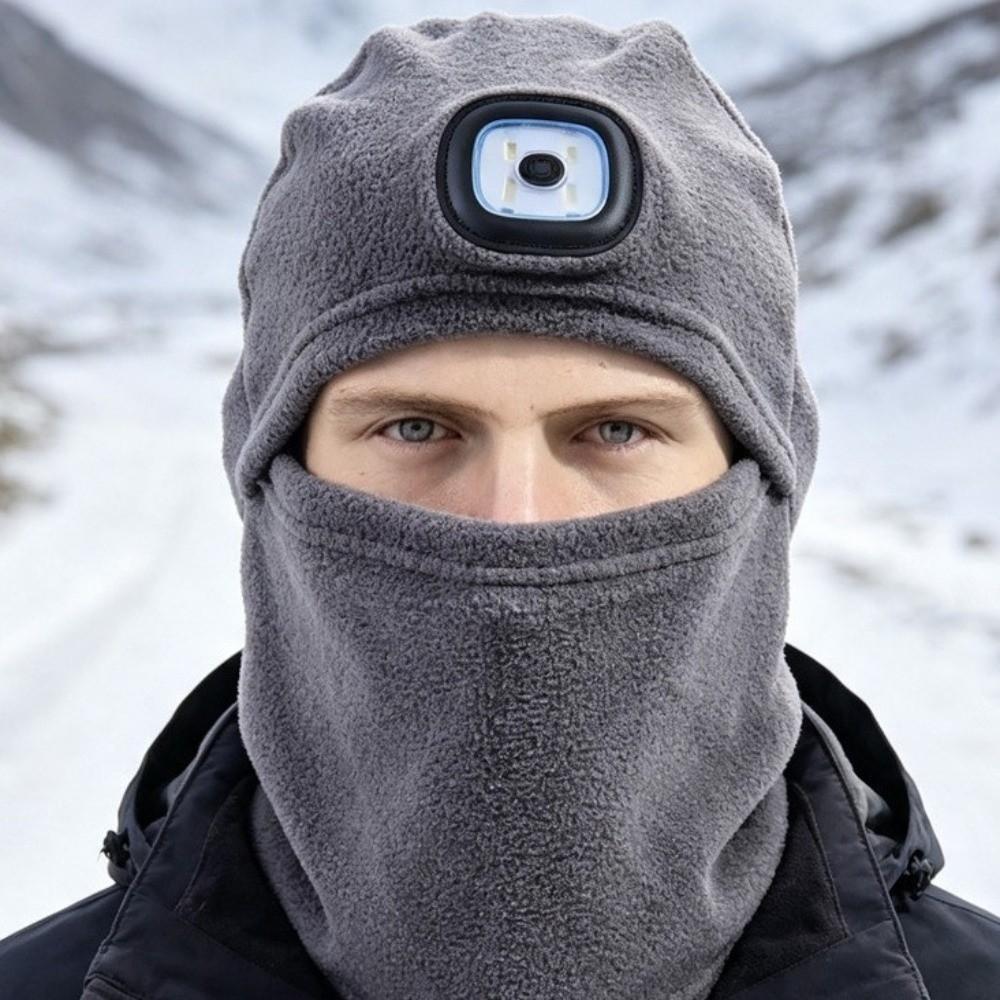 Fleece Lined Headlamp Hat USB Rechargeable Winter Running Hat Durable Night Cycling Beanie  Winter