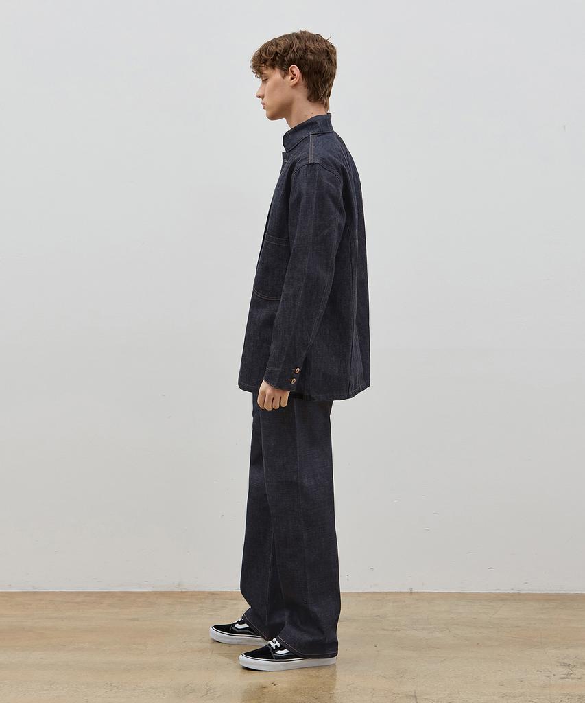 Ryul+Wai Denim Stehkragen Maßgeschneiderte Jacke Indigo C5