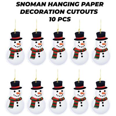 Christmas Tree Decoration Items Paper Printed Snowman (Set of 10) | Xmas Gifts Hanging Ornaments Props | Christmas Decorations Items