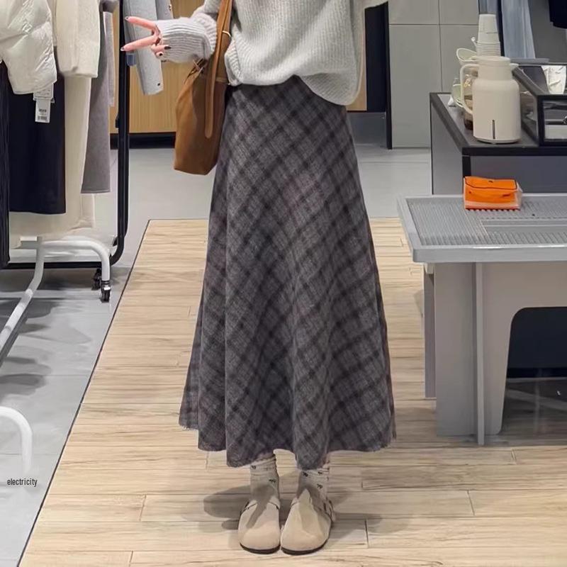 Winter 2025 Women's Casual Long Plaid Skirt - 5GA34167