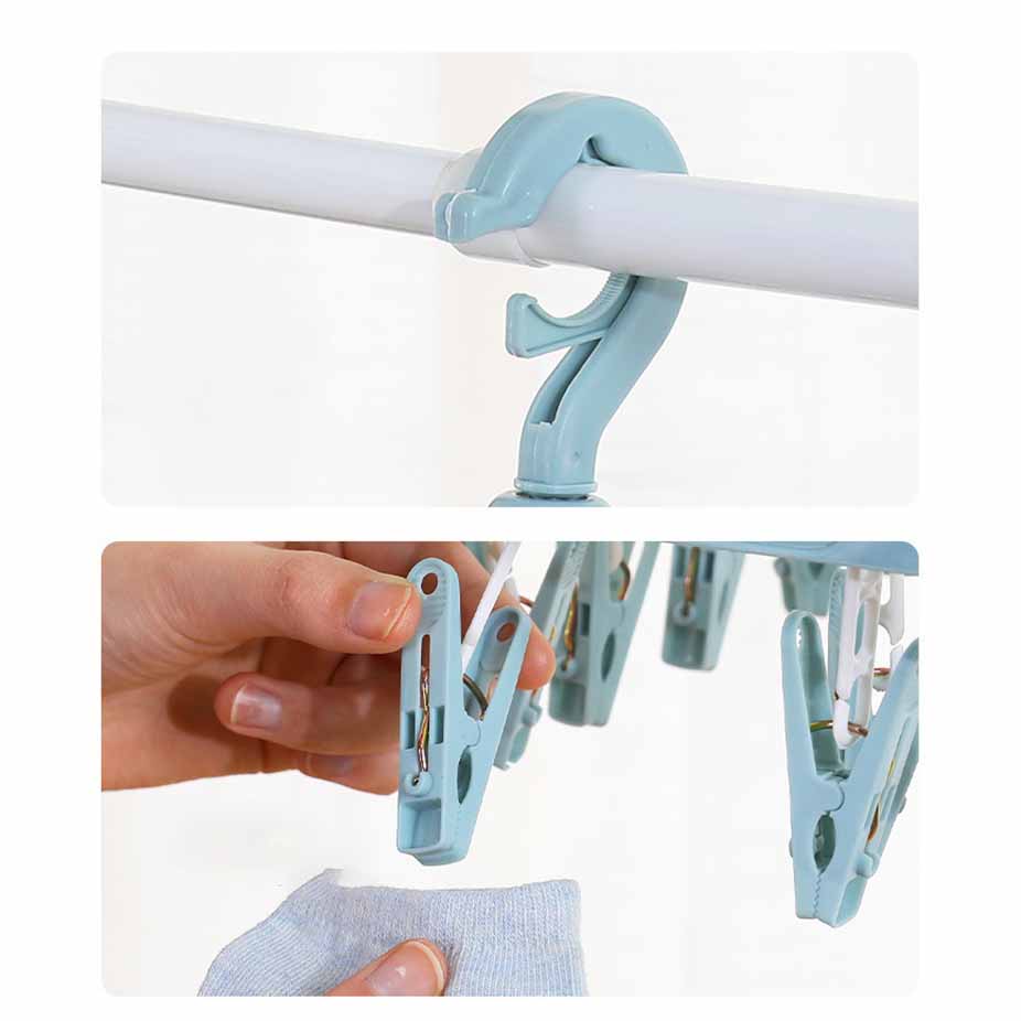 32 Clips Folding Clothes Hanger Dryer Windproof Pants Socks Underwear Plastic Drying Laundry Rack Home Household Accessory
