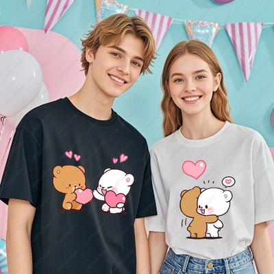 Kawaii Couple T-shirt Matching Milk and Mocha Cartoon Anime Print Cotton Man Woman TShirt Couple Tee Summer Casual Shirt Tops