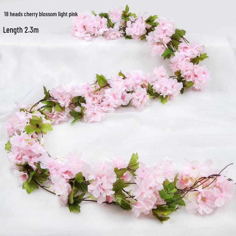 Artificial Cherry Blossom Vine – Silk Floral Decoration for Indoor Ceilings and Air Conditioning Water Pipe Covers