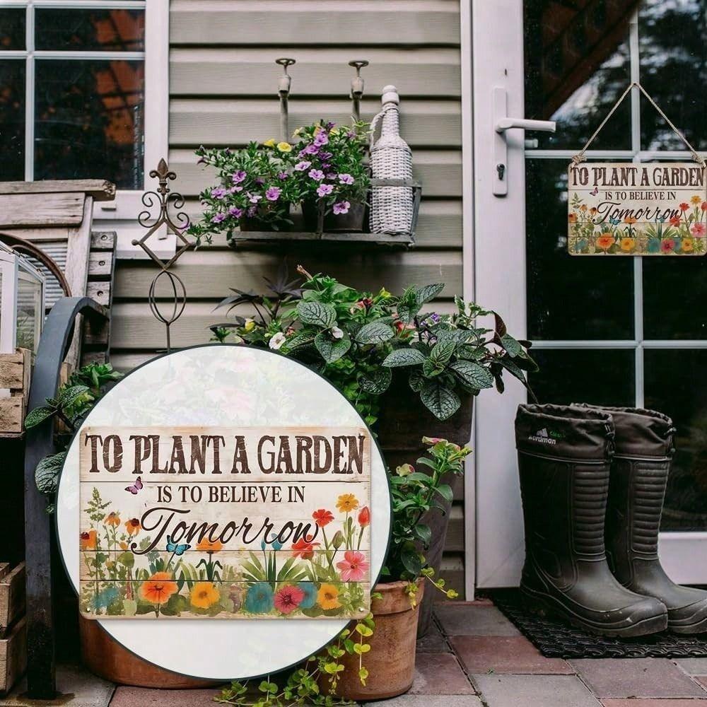 Vintage Metal Tin Sign Wall Decor, Rustic Garden Plaque for Living Room Spring Gardening Gift