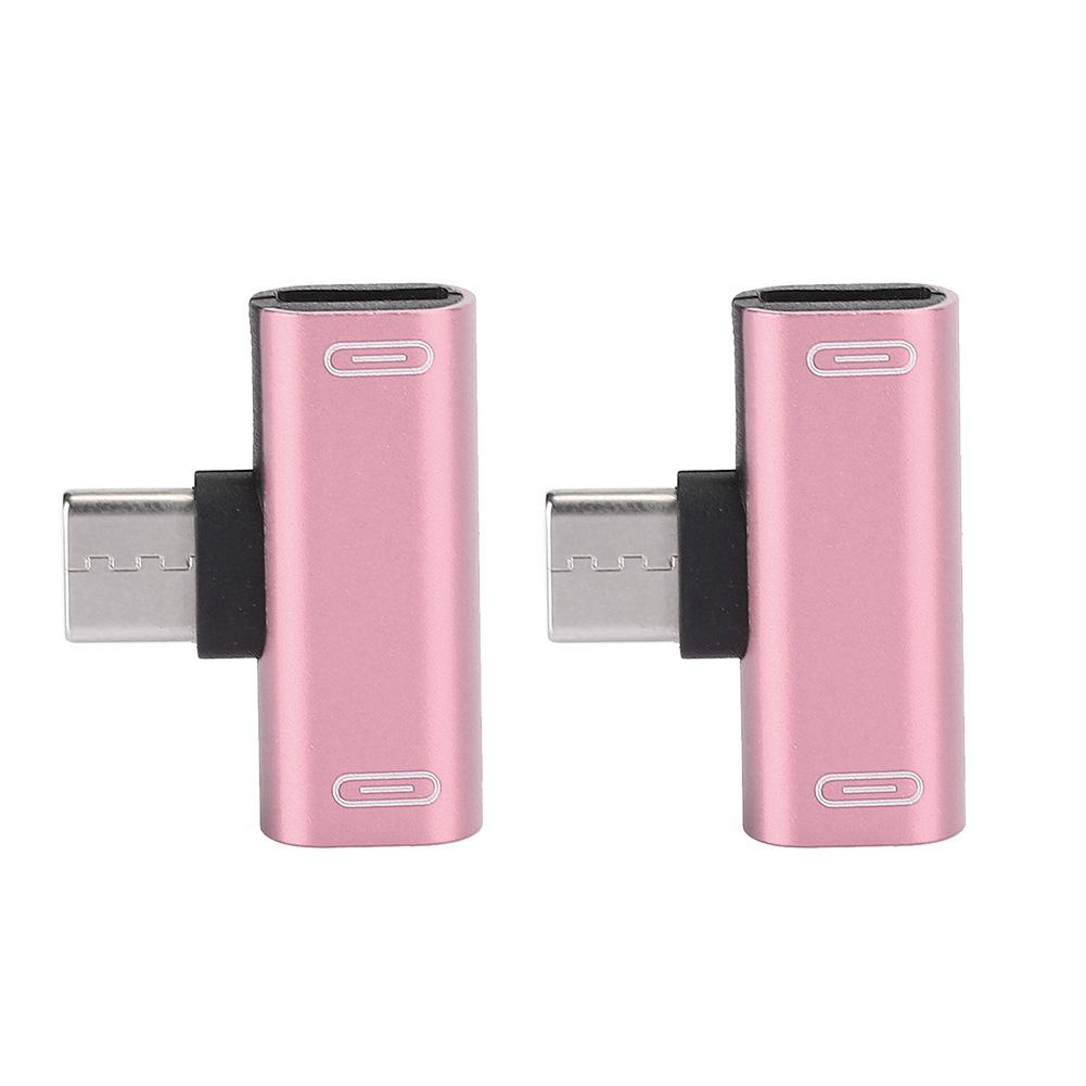 2PCS TypeC Converter Splitter Dual 2 In 1 to Headphone USB o Charger Adapter Pink(Pink )