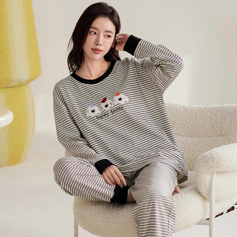 Niedliches Katzen-Pyjama-Set Damen Herbst Winter Langärmlig Lange Hose Nachtwäsche Weiche Pijamas Gemütliche Pyjamas Kawaii Nachthemd Mädchen