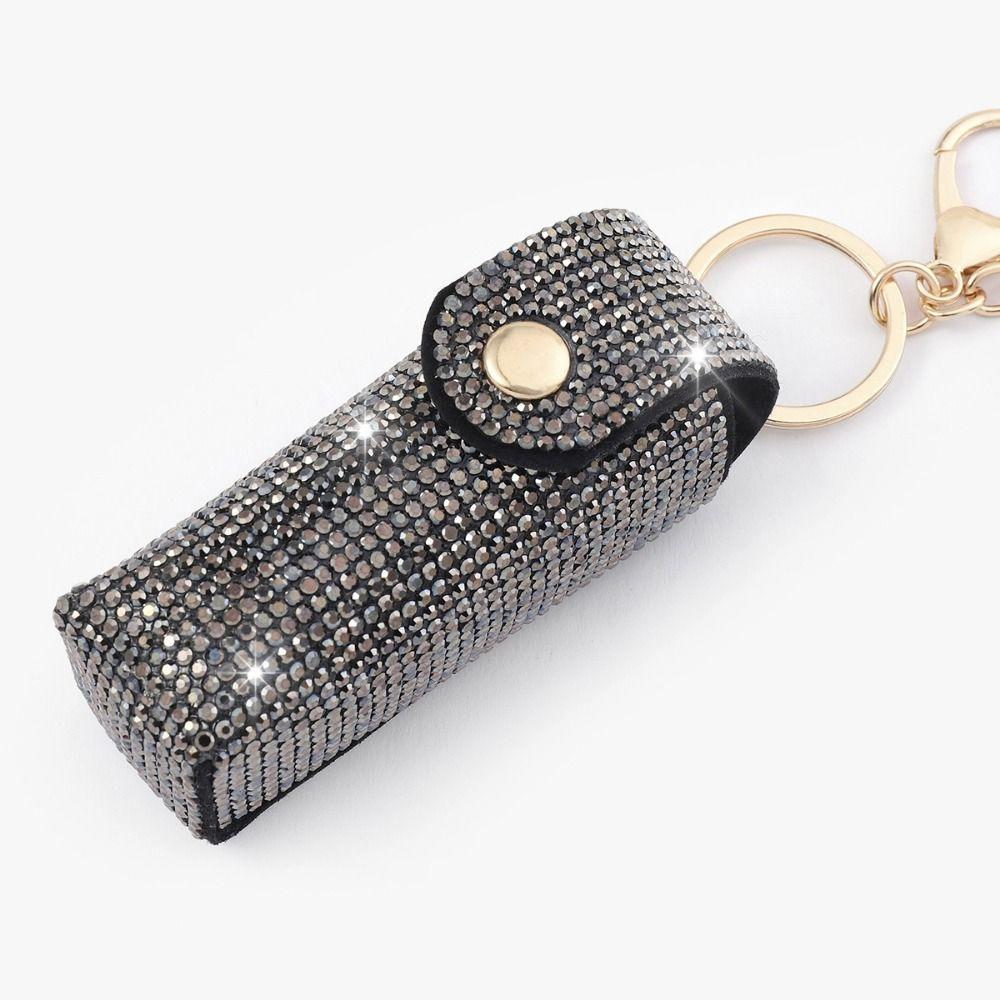 Portable Lipstick Organizer Keychain Bling Rhinestone Lipstick Holder  Girls
