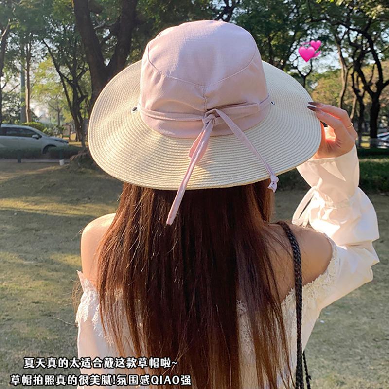 

High-quality flat-brimmed sunshade straw hat women s summer vacation seaside vacation sun protection UV protection sun hat Adult (56-58cm) зелений