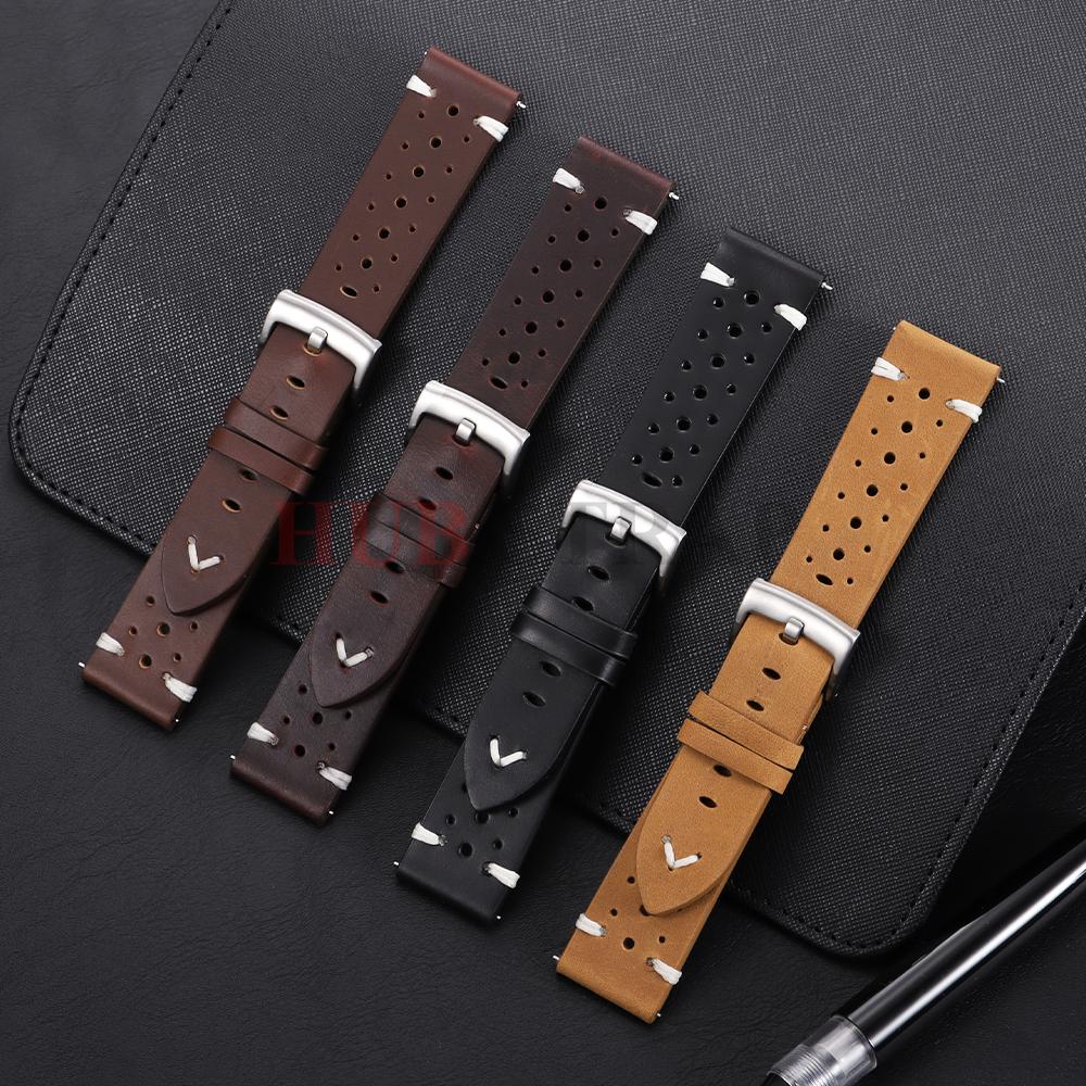 20mm 22mm Premium Genuine Leather Strap Quick Release Oil Wax Discoloration Cowhide Leather Watchband Business Men Women Straps