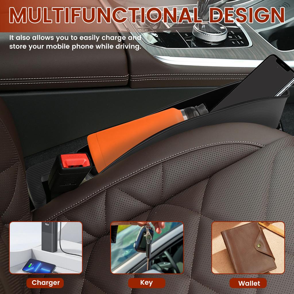 2PCS Car Seat Gap Filler Organizer Universal Car Side Seat Gap Filler with USB and Phone Holder Multifunctional Automotive Seat