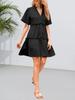 Women's V Neck Ruffle Tiered Babydoll Dress Short Sleeve Drawstring Sundress