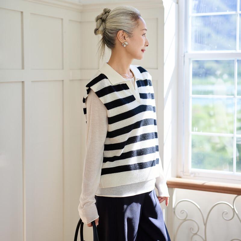 Muzhi Women's 100% Cashmere Striped Knit Vest