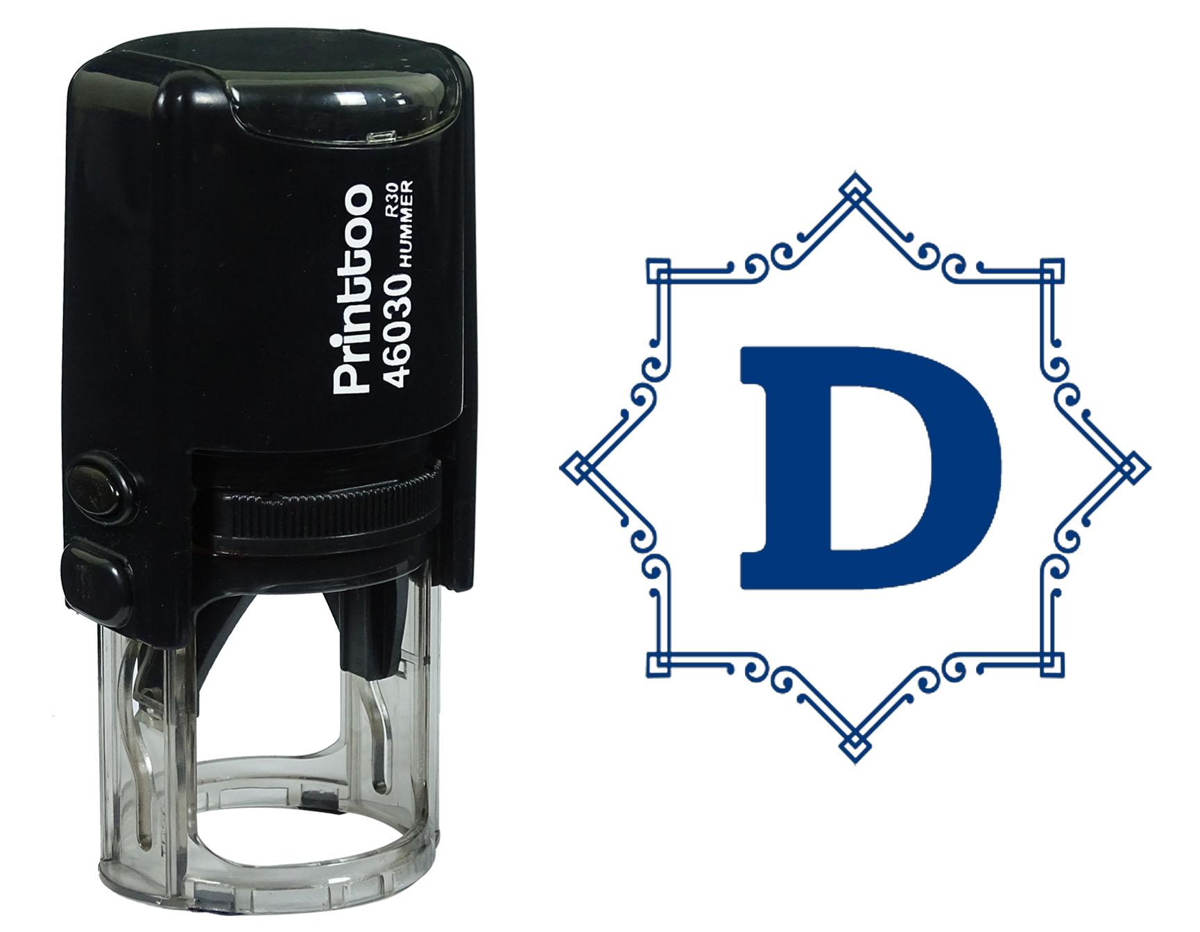 

Printtoo Восьмикутник Кельтський Вихор Рамка Алфавіт D Монограма Самонабірний Гумовий Штамп Офіс 30 mm Diameter (Approx) синій