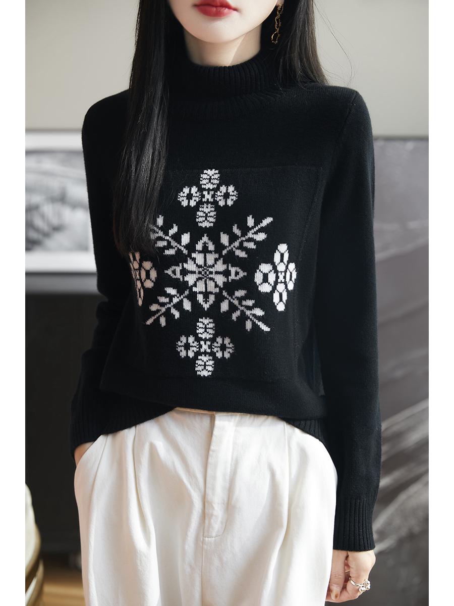 

Женский джемпер с высоким воротником из жаккардовой шерсти «Эдельвейс» - Классический стиль Осень/Зима 2024 XL чёрный