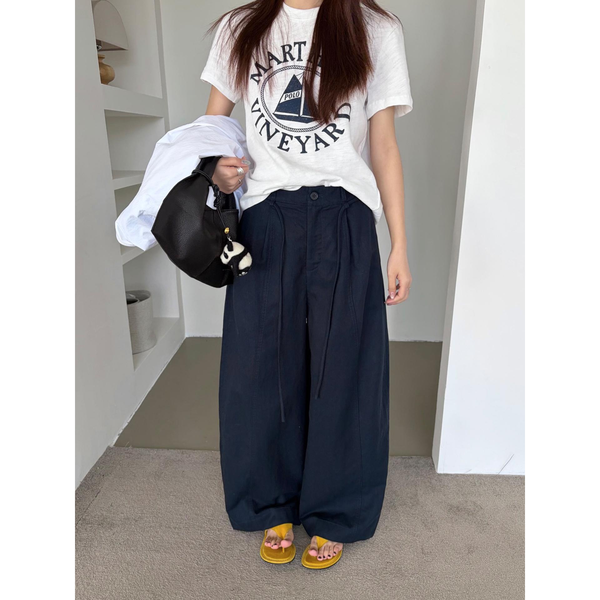 ICC Women s Korean Tencel Cotton Wide-Leg Drawstring Casual Pants for Spring/Summer 1635 S
