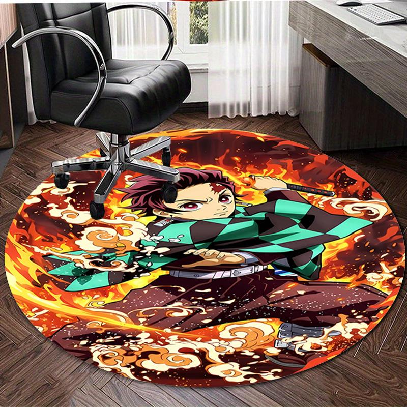 1pc Demon Slayer4 Print Round Carpet Chair Round Carpet Suitable for Bedroom Living Room Home Decorative Carpet