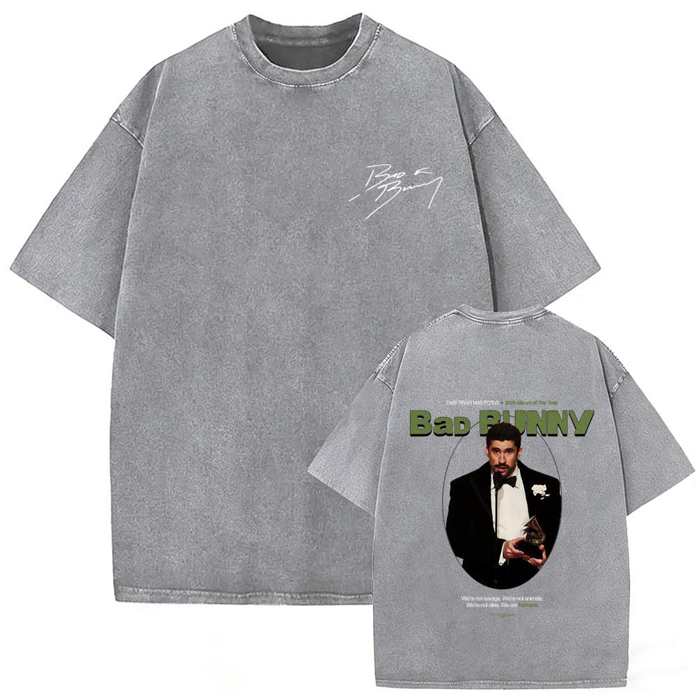 Gewaschenes Vintage Rapper Bad Bunny T-Shirt Debi Tirar Mas Fotos DTMF Welttournee T-Shirts Herren Damen Mode Hip Hop Beliebte T-Shirts